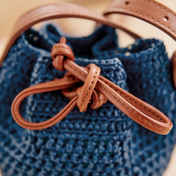 Sezane Nano Farrow Bucket Bag - Blue and Brown - Picture 2 of 7